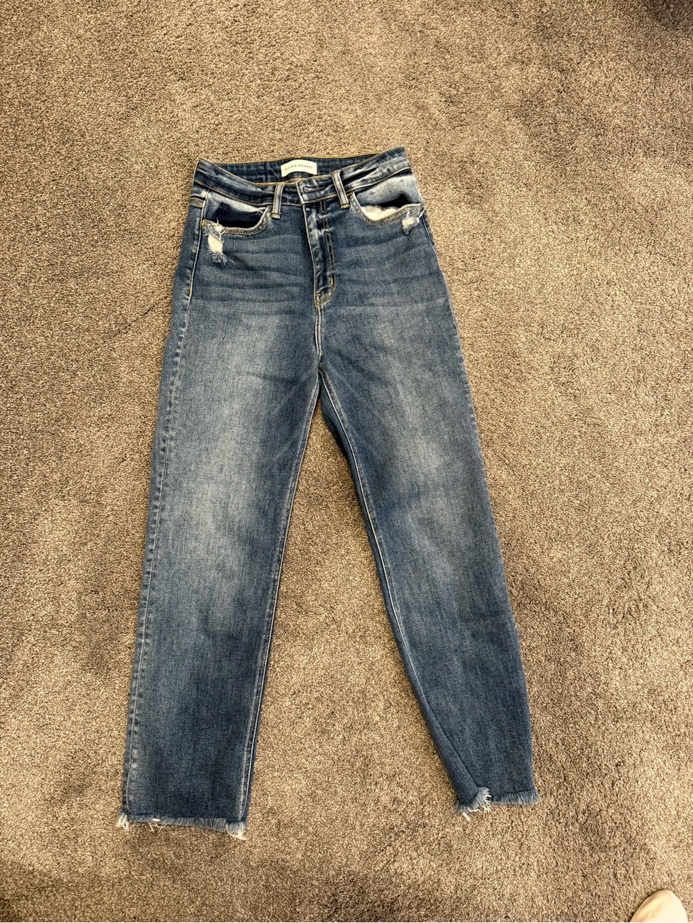 Flying Monkey Cropped Distressed Dark Blue Jeans